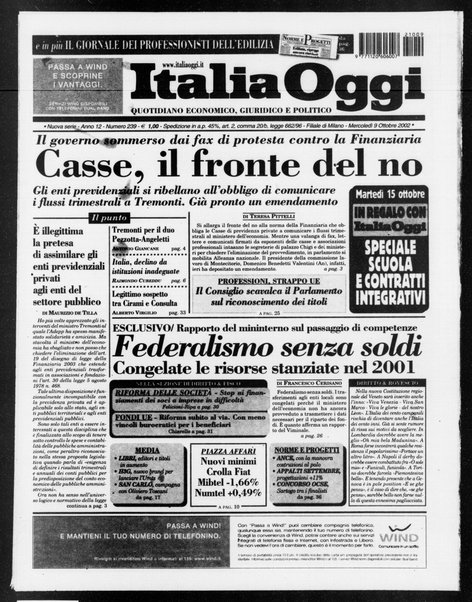 Italia oggi : quotidiano di economia finanza e politica